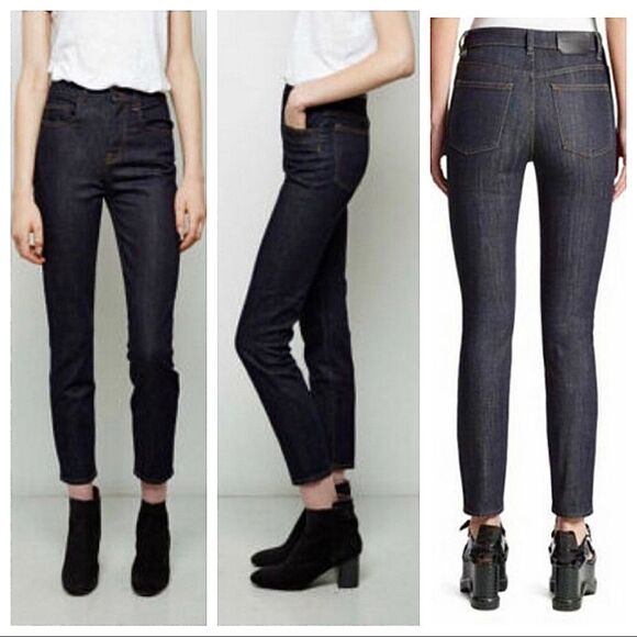 Proenza Schouler PS-J3 Jeans Hi High Rise Waisted Skinny Dark Wash Raw Hem 25 - Picture 1 of 5